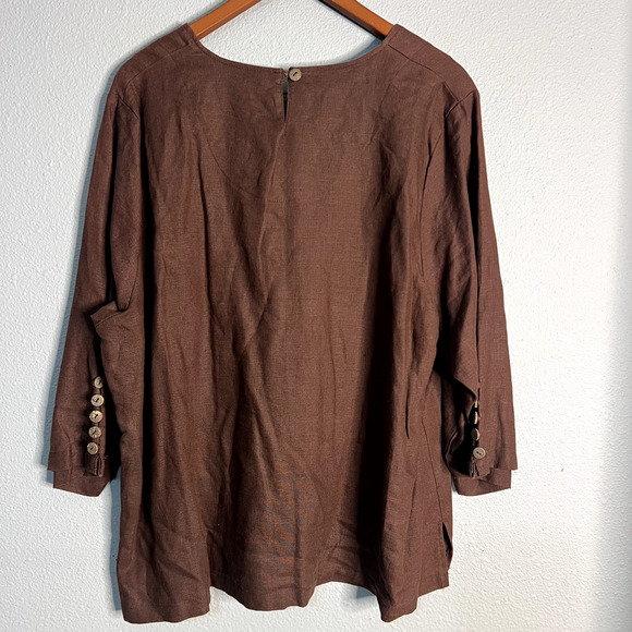 Vintage Night Studio Womens Size 20 Linen Brown Button Accents Blouse Tunic - Picture 7 of 16